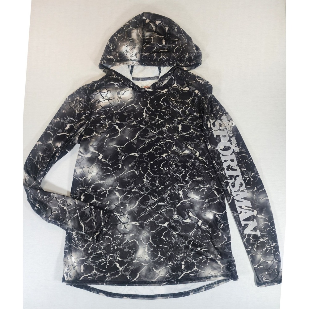 World Wide Sportsman Fishing Hoodie Womens Medium Black White Camo WWS21-6472K